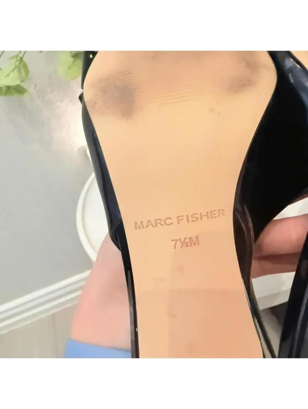 Marc Fisher Fallon Bow Patent Slingback Heel Pointed Toe Black Womens 7.5